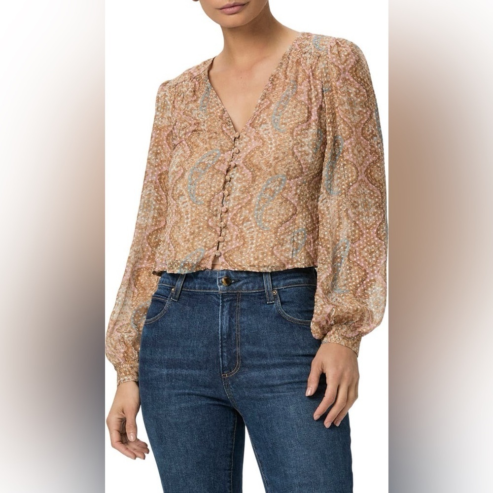 Paige Women’s Dezi Balloon Sleeve Silk Blend Button Front Paisley Top Size Small